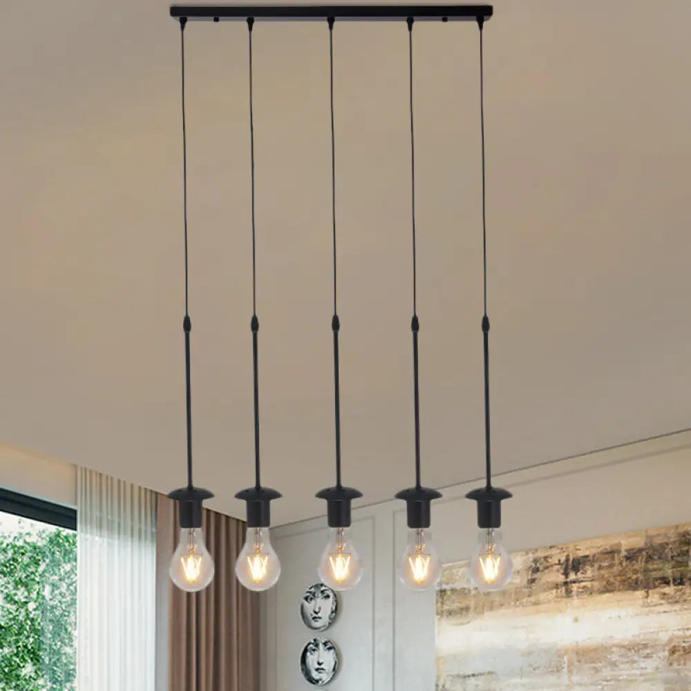 Iron Exposed Bulb Drapes Ceiling Light Loft Pendant Lighting - Black 5/10 Heads Bistro Multi