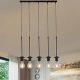 Iron Exposed Bulb Drapes Ceiling Light Loft Pendant Lighting - Black 5/10 Heads Bistro Multi