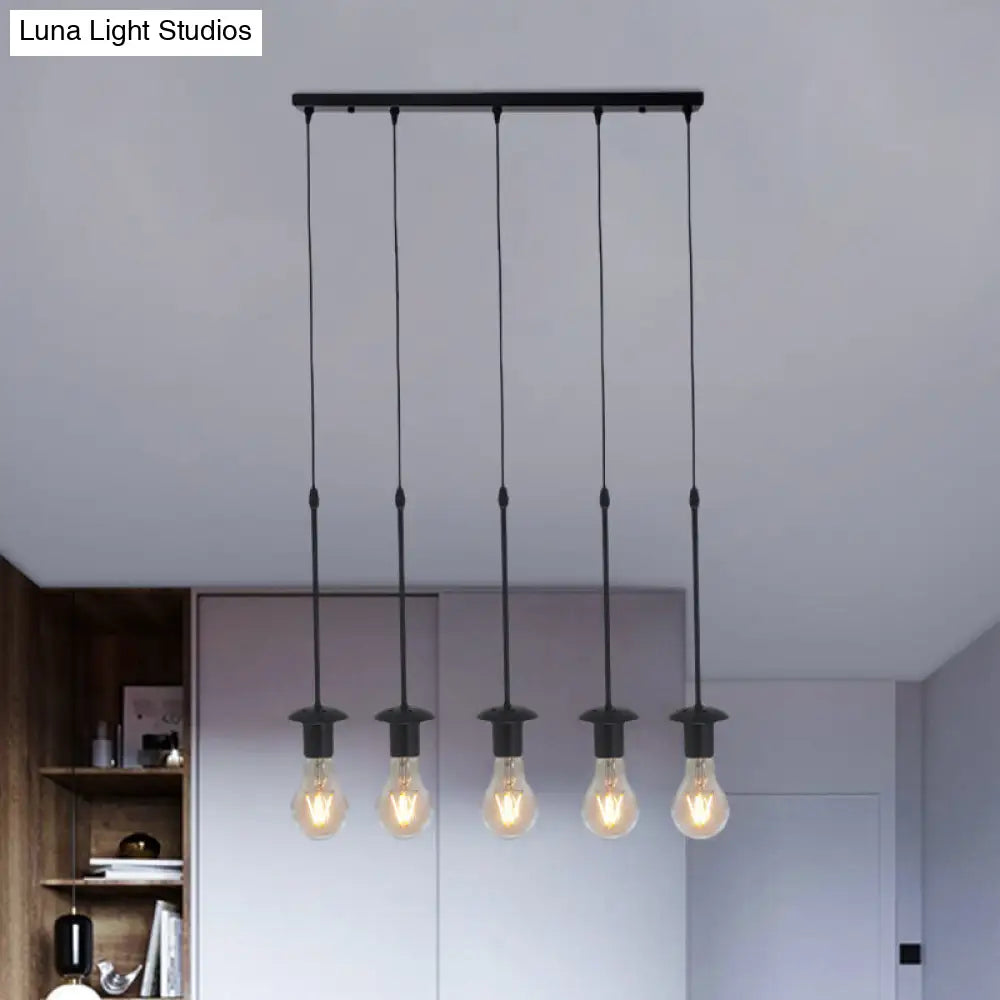 Iron Exposed Bulb Drapes Ceiling Light Loft Pendant Lighting - Black 5/10 Heads Bistro Multi