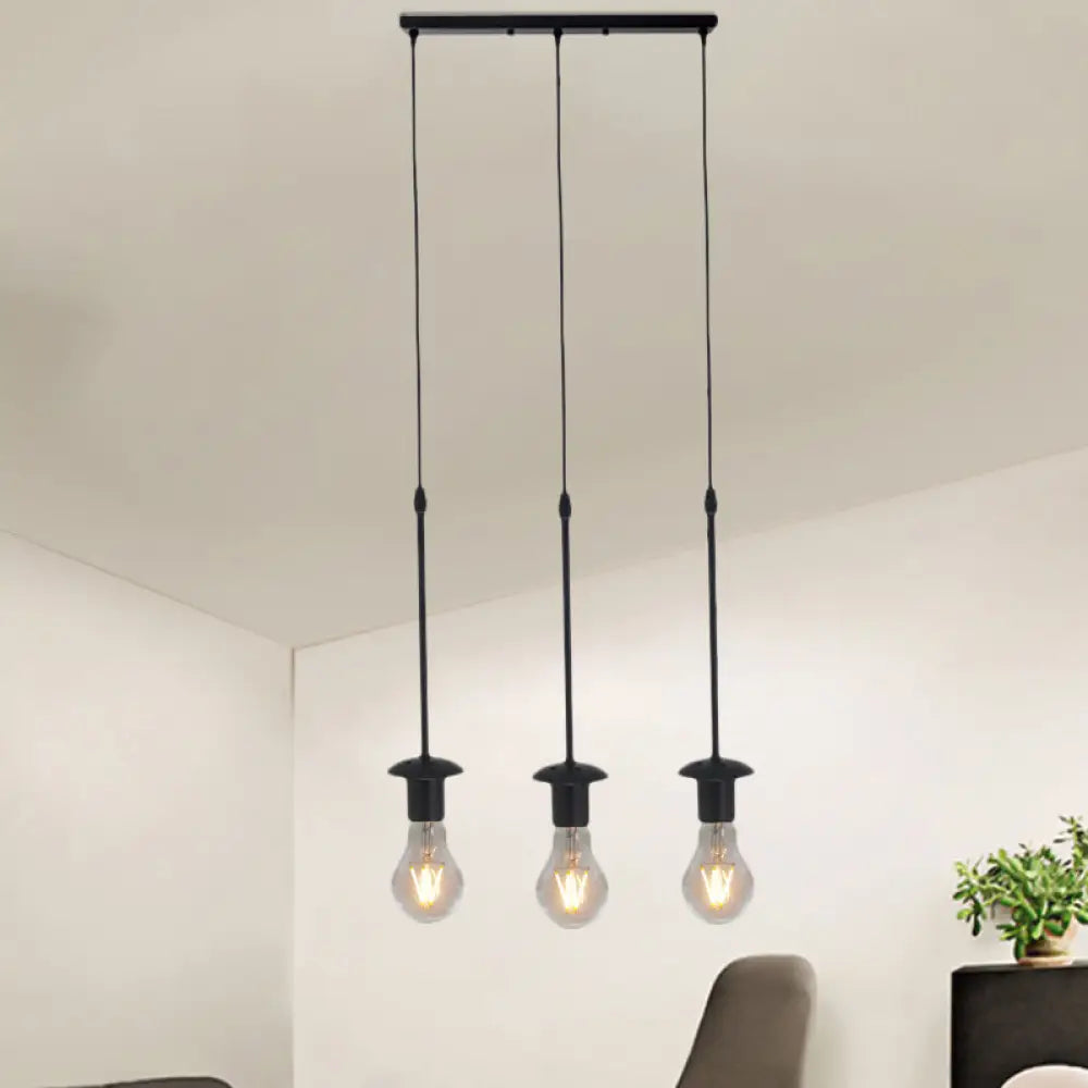 Iron Exposed Bulb Drapes Ceiling Light Loft Pendant Lighting - Black 5/10 Heads Bistro Multi