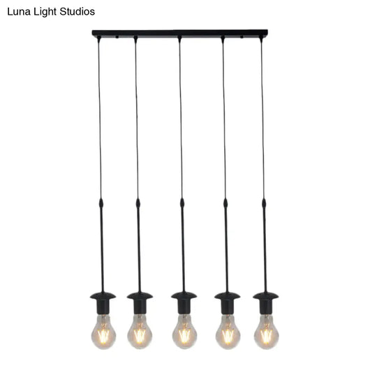 Iron Exposed Bulb Ceiling Light With 5/10 Heads In Black - Perfect For Loft Bistro And More