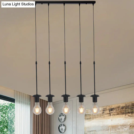 Iron Exposed Bulb Ceiling Light With 5/10 Heads In Black - Perfect For Loft Bistro And More 5 /