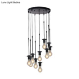 Iron Exposed Bulb Drapes Ceiling Light Loft Pendant Lighting - Black 5/10 Heads Bistro Multi