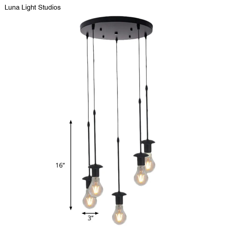 Iron Exposed Bulb Drapes Ceiling Light Loft Pendant Lighting - Black 5/10 Heads Bistro Multi
