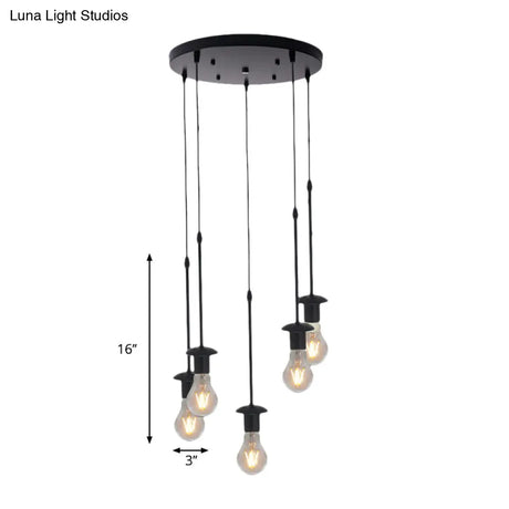 Iron Exposed Bulb Drapes Ceiling Light Loft Pendant Lighting - Black 5/10 Heads Bistro Multi