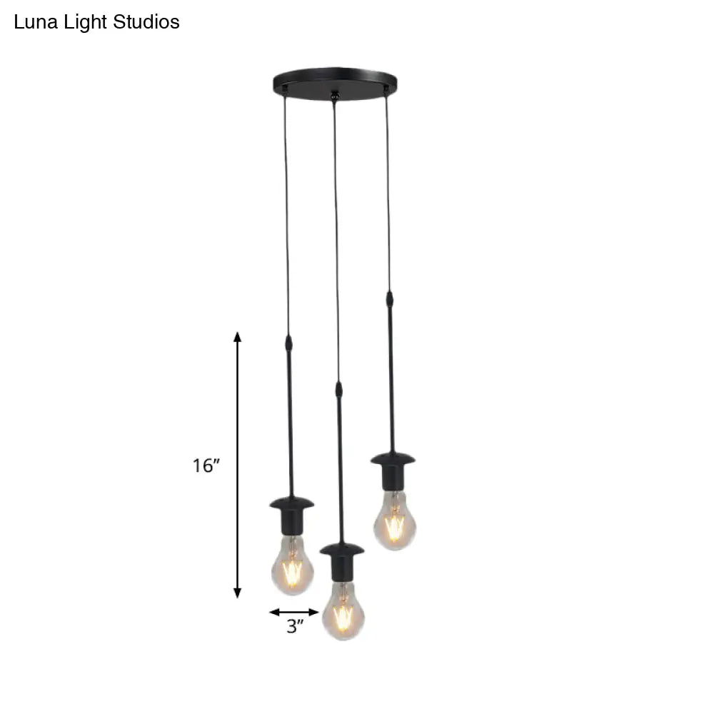 Iron Exposed Bulb Drapes Ceiling Light Loft Pendant Lighting - Black 5/10 Heads Bistro Multi