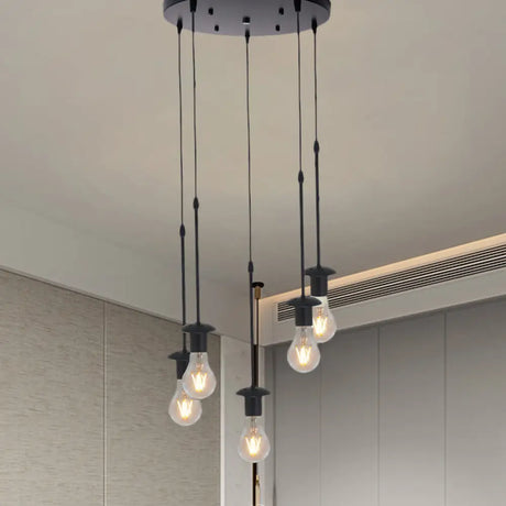 Iron Exposed Bulb Drapes Ceiling Light Loft Pendant Lighting - Black 5/10 Heads Bistro Multi