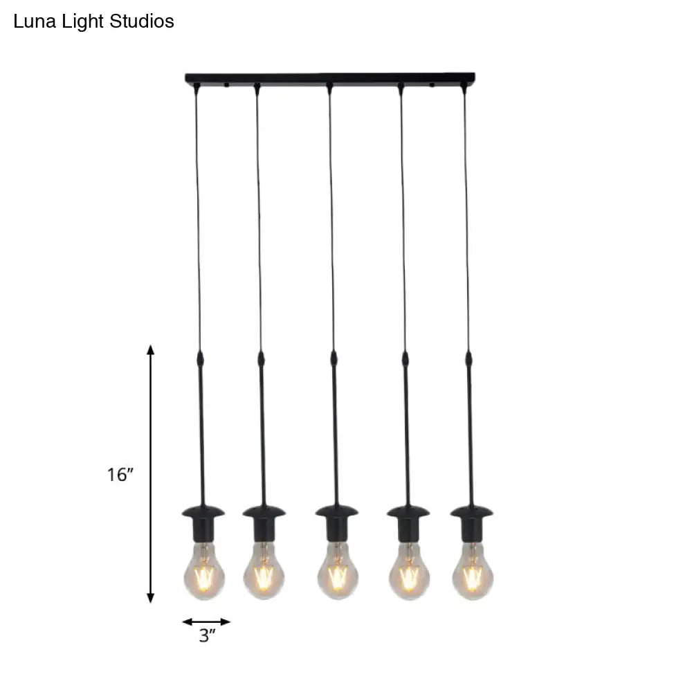 Iron Exposed Bulb Drapes Ceiling Light Loft Pendant Lighting - Black 5/10 Heads Bistro Multi