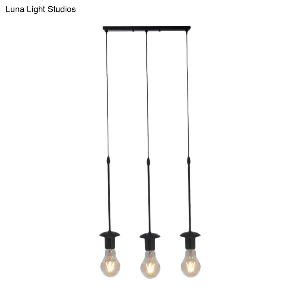 Iron Exposed Bulb Drapes Ceiling Light Loft Pendant Lighting - Black 5/10 Heads Bistro Multi
