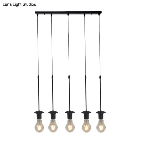 Iron Exposed Bulb Drapes Ceiling Light Loft Pendant Lighting - Black 5/10 Heads Bistro Multi
