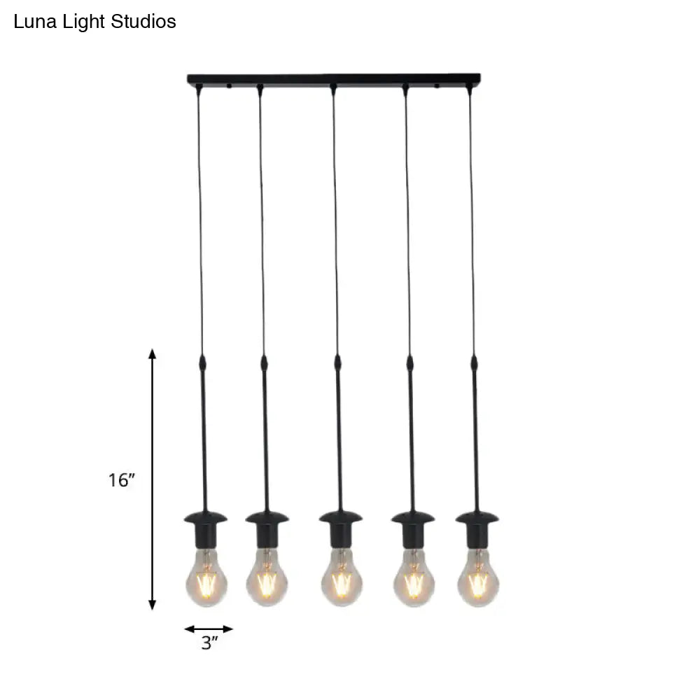 Iron Exposed Bulb Ceiling Light With 5/10 Heads In Black - Perfect For Loft Bistro And More