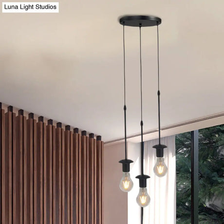 Iron Exposed Bulb Drapes Ceiling Light Loft Pendant Lighting - Black 5/10 Heads Bistro Multi