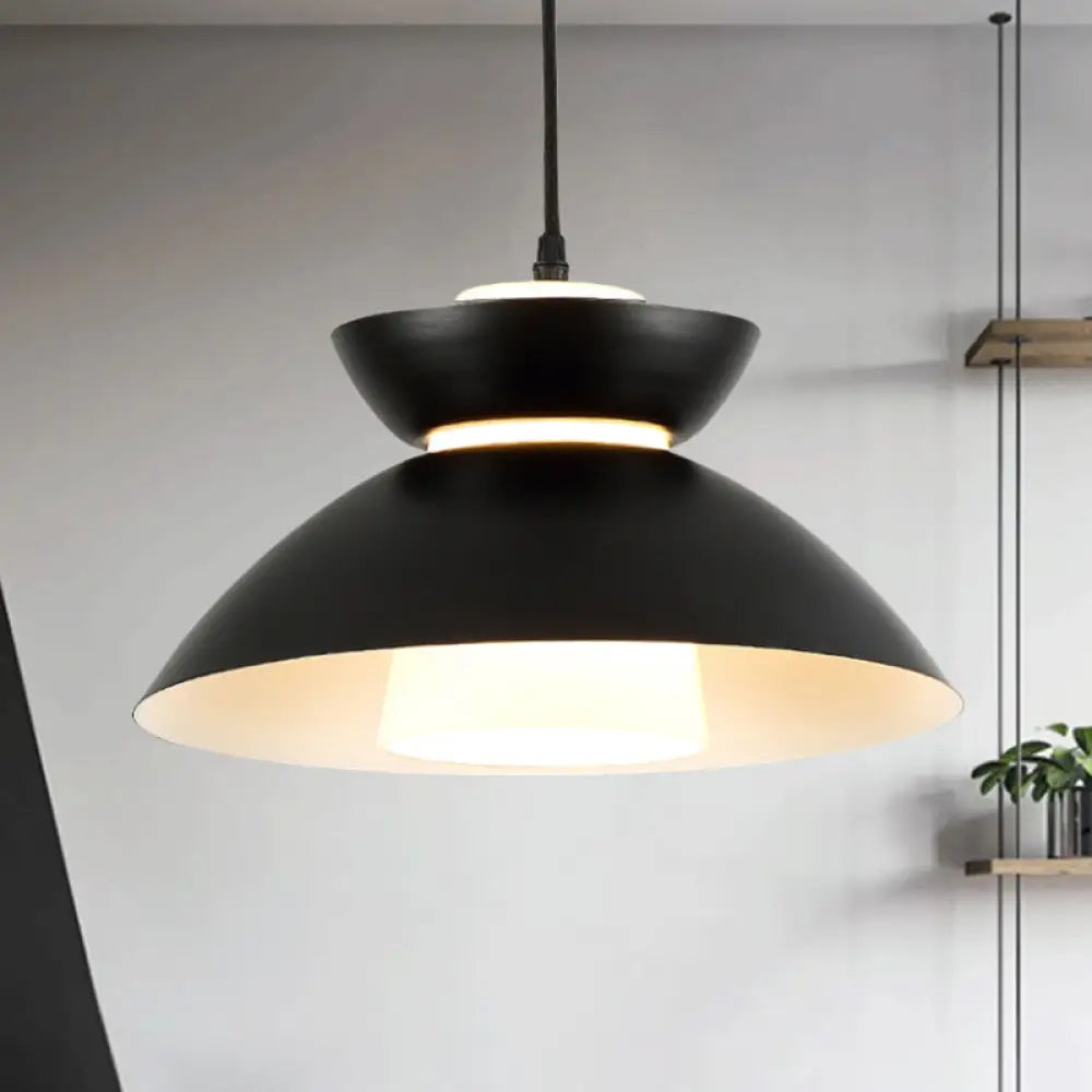 Iron Flare Pendant Light With Matte Glass Shade - Simple 1 Bulb Design In Black/Coffee Black