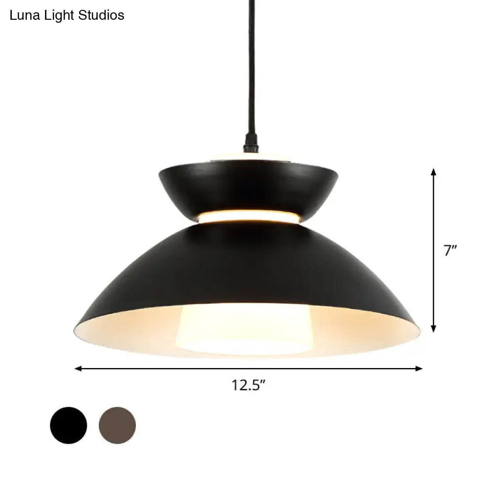 Iron Flare Pendant Light With Matte Glass Shade - Simple 1 Bulb Suspension Lamp In Black/Coffee