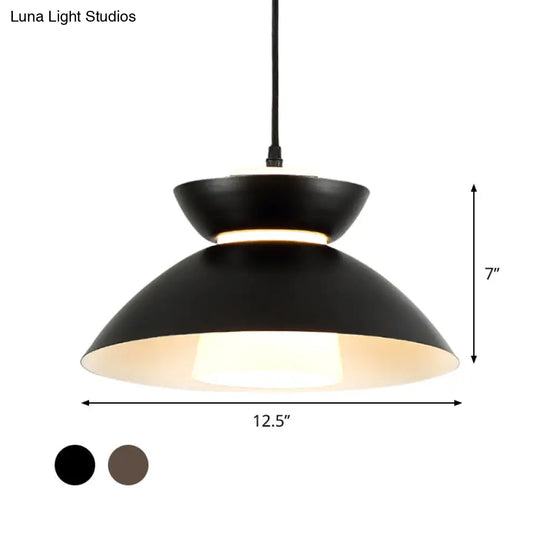 Iron Flare Pendant Light With Matte Glass Shade - Simple 1 Bulb Suspension Lamp In Black/Coffee