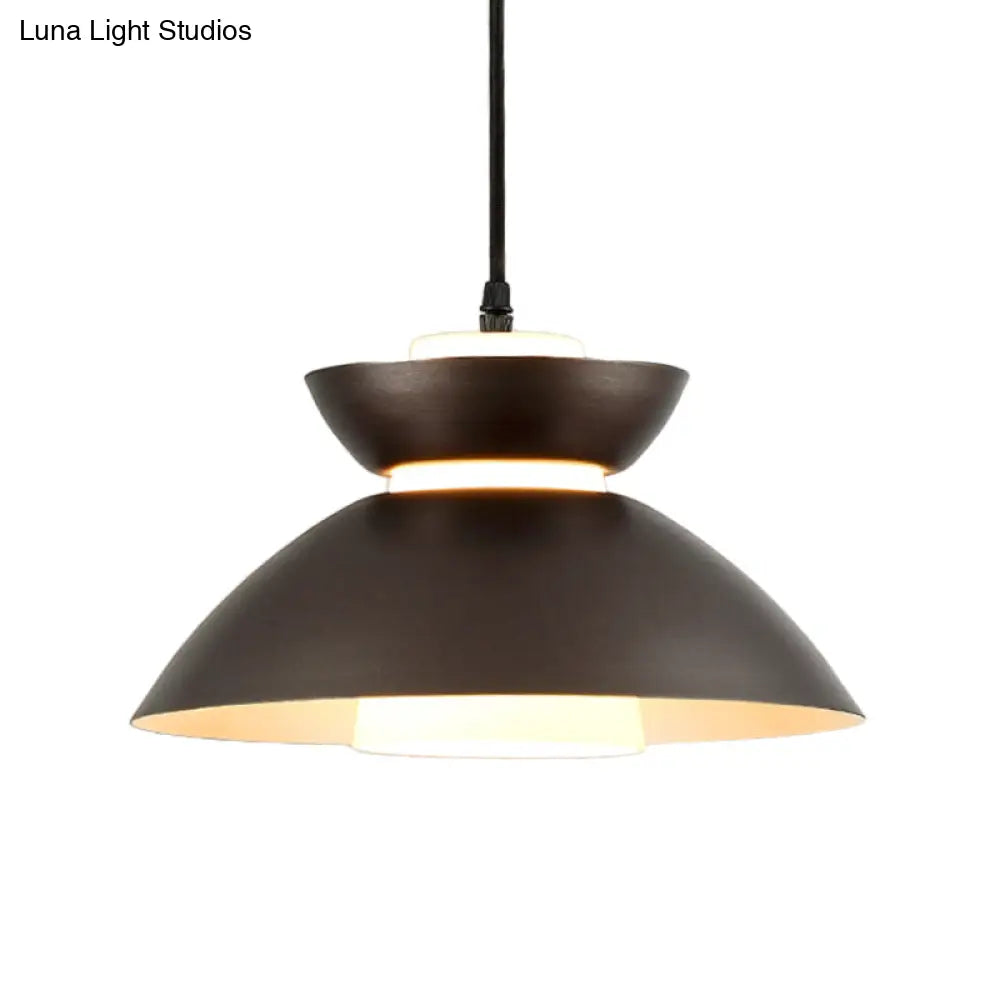 Iron Flare Pendant Light With Matte Glass Shade - Simple 1 Bulb Design In Black/Coffee