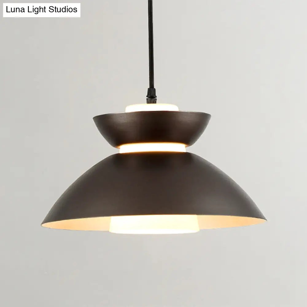 Iron Flare Pendant Light With Matte Glass Shade - Simple 1 Bulb Suspension Lamp In Black/Coffee