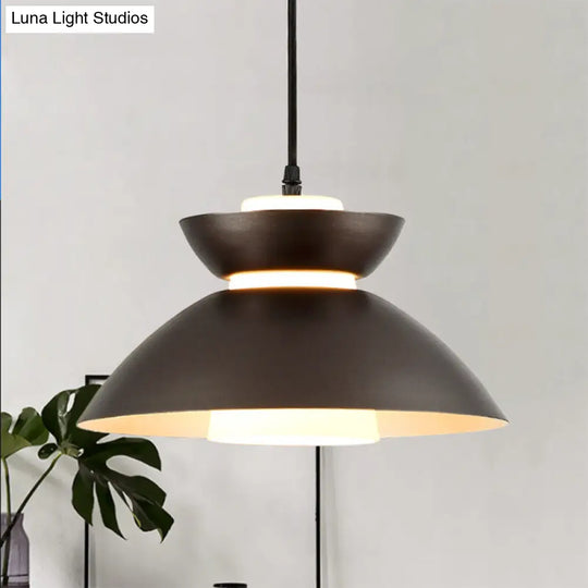 Iron Flare Pendant Light With Matte Glass Shade - Simple 1 Bulb Suspension Lamp In Black/Coffee