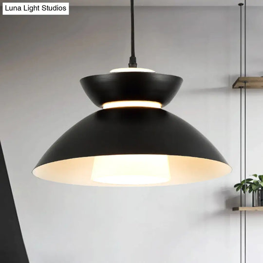 Iron Flare Pendant Light With Matte Glass Shade - Simple 1 Bulb Suspension Lamp In Black/Coffee