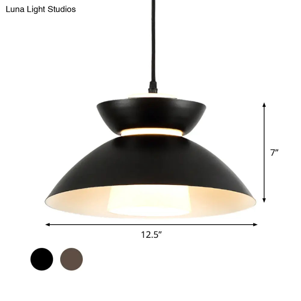 Iron Flare Pendant Light With Matte Glass Shade - Simple 1 Bulb Design In Black/Coffee