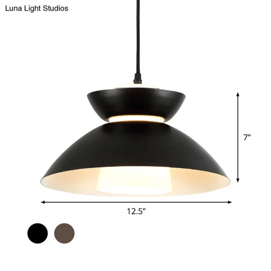 Iron Flare Pendant Light With Matte Glass Shade - Simple 1 Bulb Design In Black/Coffee