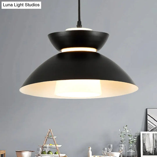 Iron Flare Pendant Light With Matte Glass Shade - Simple 1 Bulb Suspension Lamp In Black/Coffee