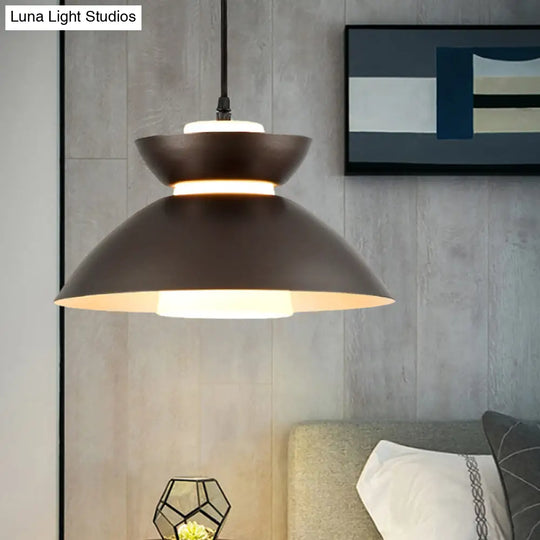 Iron Flare Pendant Light With Matte Glass Shade - Simple 1 Bulb Design In Black/Coffee