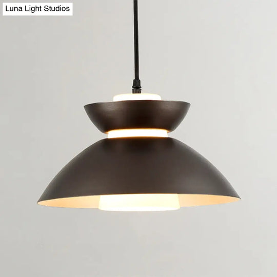 Iron Flare Pendant Light With Matte Glass Shade - Simple 1 Bulb Design In Black/Coffee