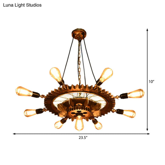 Iron Gear 9-Head Pendant Chandelier For Restaurant Kitchen Table - Industrial Style Light Fixture