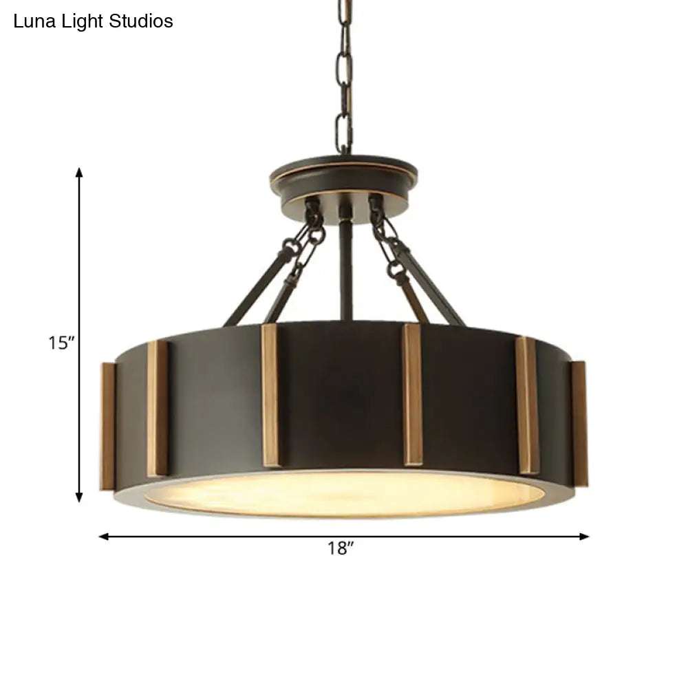 Iron Gear Drop Pendant 14/18 Dia Traditional Led Ceiling Lamp Black Hanging Fixture Warm Light