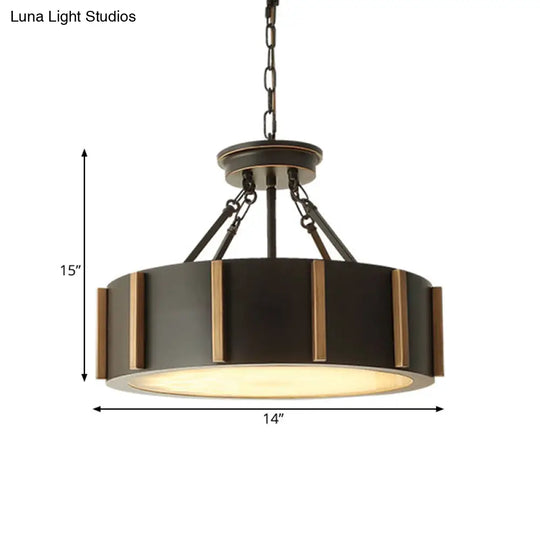 Iron Gear Drop Pendant 14/18 Dia Traditional Led Ceiling Lamp Black Hanging Fixture Warm Light