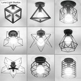Iron Geometric Cage Flush Mount Lighting - Nordic Style 5-Head Fixture Black Ideal For Corridors