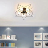 Iron Geometric Cage Flush Mount Lighting - Nordic Style 5-Head Fixture Black Ideal For Corridors / B