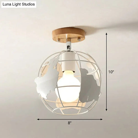 Iron Geometric Semi-Flushmount Ceiling Light For Entryways White / Globe