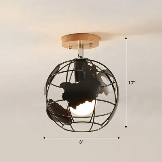 Iron Geometric Semi - Flushmount Ceiling Light For Entryways Black / Globe