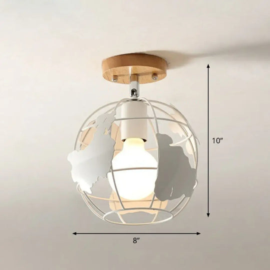 Iron Geometric Semi - Flushmount Ceiling Light For Entryways White / Globe