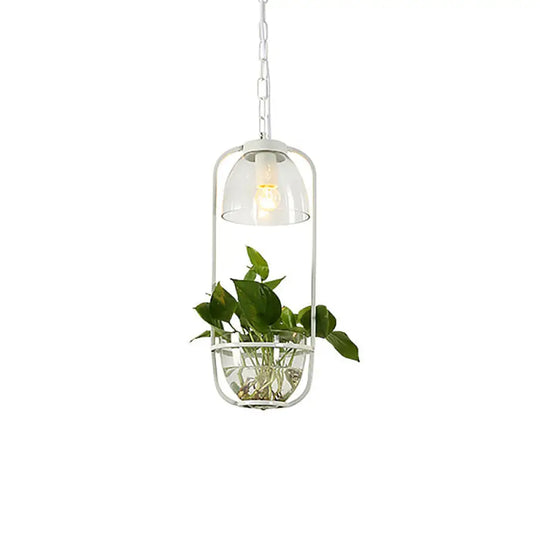 Iron Hanging Farmhouse Led Pendant Lamp In Black/White/Gold With Warm/White Lighting And Plant Pot