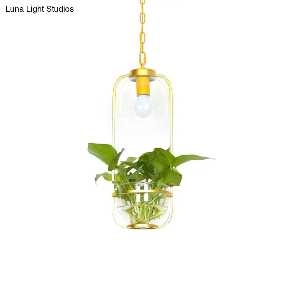 Modern Iron Farmhouse Led Pendant Lamp With Plant Pot - Black/White/Gold Warm/White Light Gold /