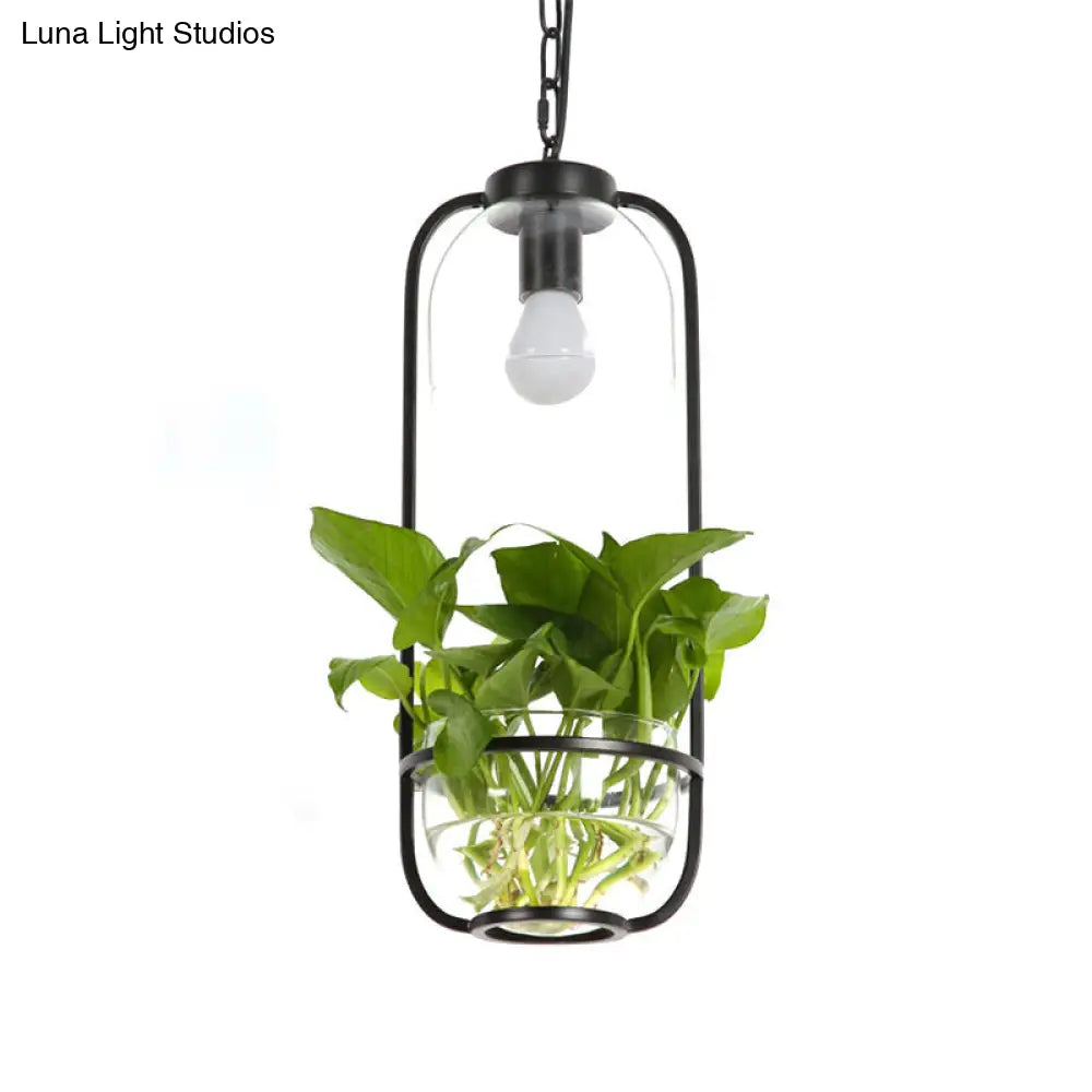 Modern Iron Farmhouse Led Pendant Lamp With Plant Pot - Black/White/Gold Warm/White Light Black /