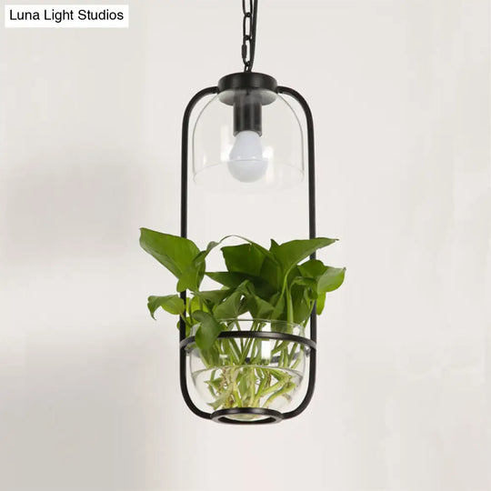 Modern Iron Farmhouse Led Pendant Lamp With Plant Pot - Black/White/Gold Warm/White Light