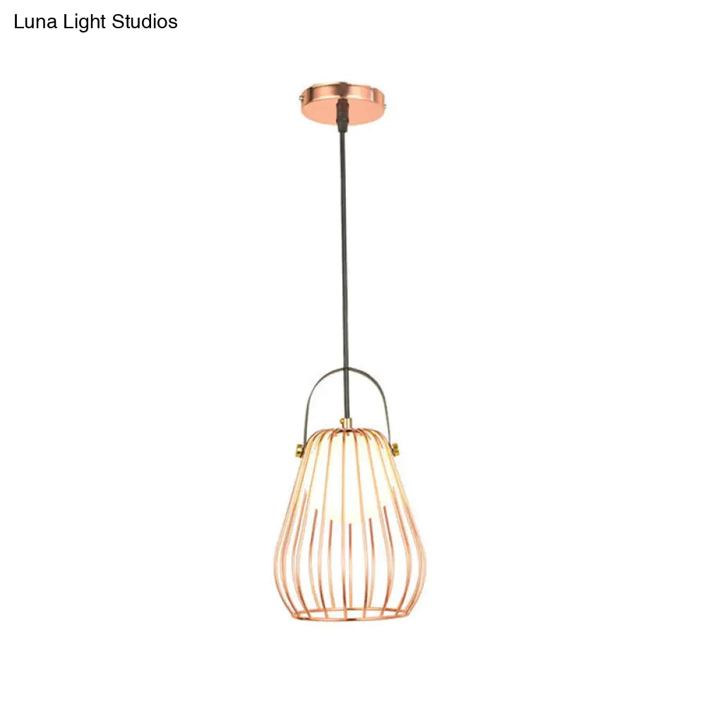 Iron Industrial Pear-Shaped Ceiling Pendant Light - Single Hanging Lamp For Bedroom Rose Gold