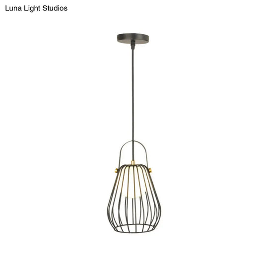 Iron Industrial Pear-Shaped Ceiling Pendant Light - Single Hanging Lamp For Bedroom Black