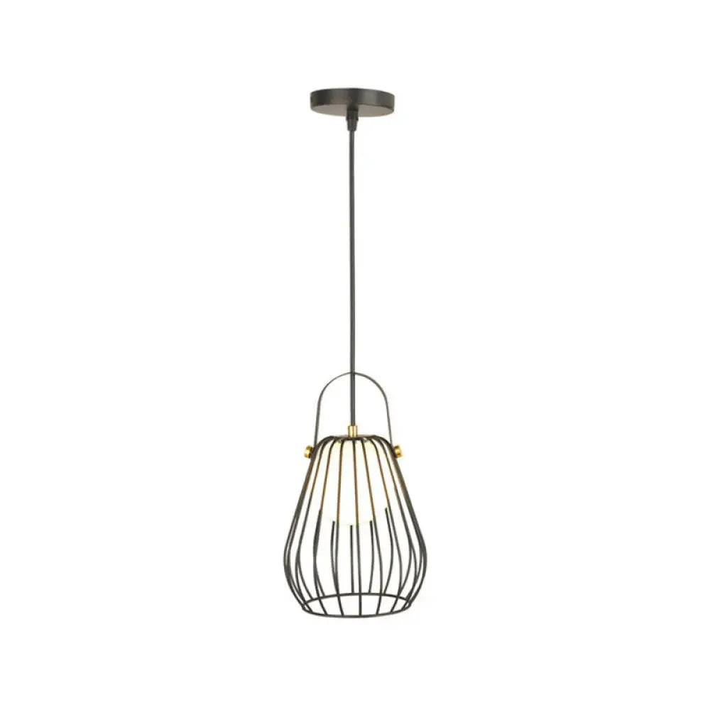 Iron Hanging Pendant Ceiling Light For Bedroom - Industrial Pear Shape Black