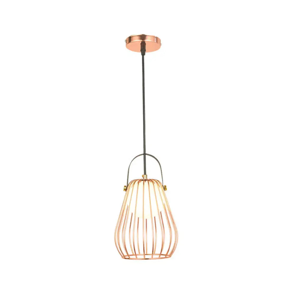 Iron Hanging Pendant Ceiling Light For Bedroom - Industrial Pear Shape Rose Gold