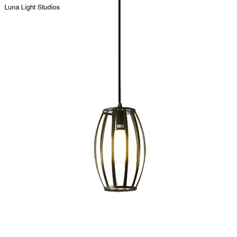 Industrial Black Iron Hanging Pendant Light With Multiple Shape Options / Cylinder