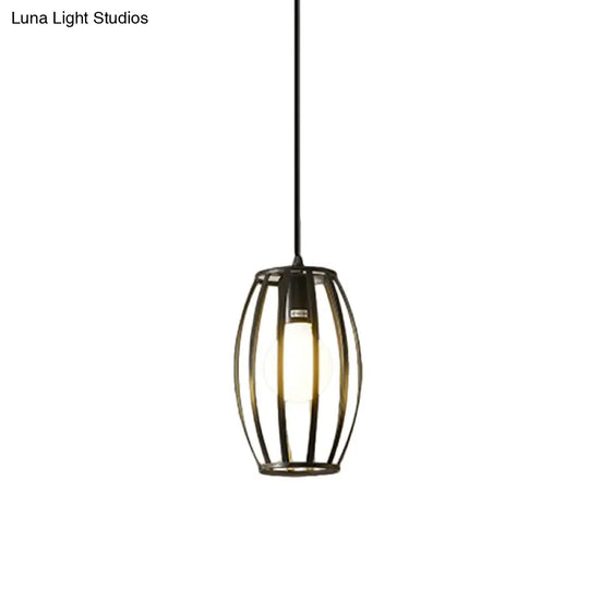 Industrial Black Iron Hanging Pendant Light With Multiple Shape Options / Cylinder