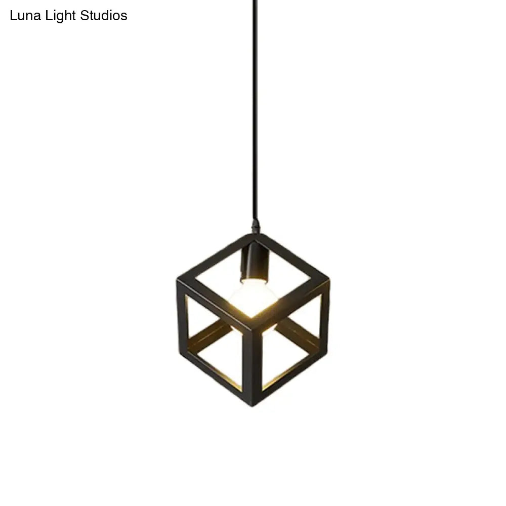 Industrial Black Iron Hanging Pendant Light With Multiple Shape Options / Square