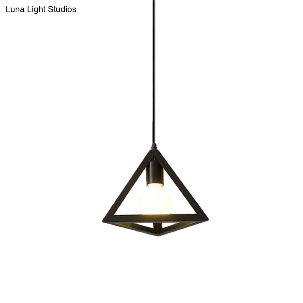 Industrial Black Iron Hanging Pendant Light With Multiple Shape Options / Triangle
