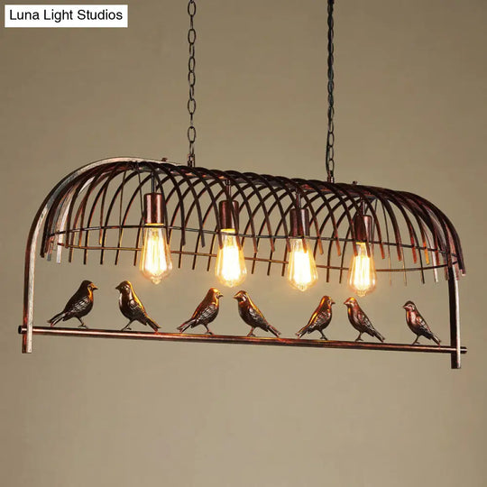 Rustic Iron Bird Cage Pendant Light With Ivy Decor - Industrial Hanging Island For Restaurants