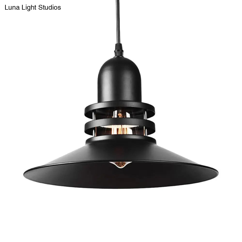 Iron Industrial Saucer Pendant Lamp - Cutout Design 1-Bulb Black Suspension Lighting